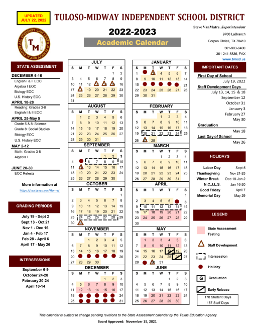 Tuloso Midway Calendar 20252025 Tracey Mathis