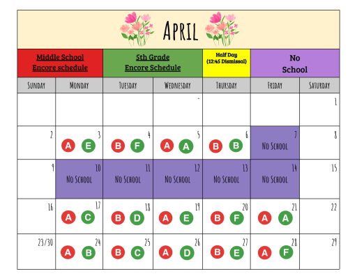 Middle School and 5th Grade Encore Calendar - River Ridge Academy