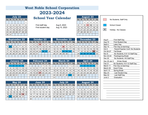 23-24 School Calendar - English - West Noble School Corporation