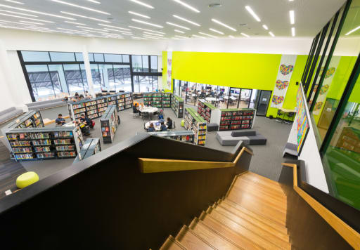 The spacious main library at ISB