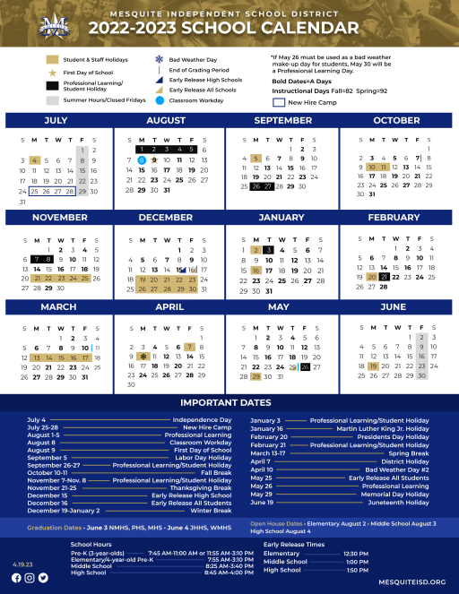 2022-23 District Calendar - Mesquite ISD 2022