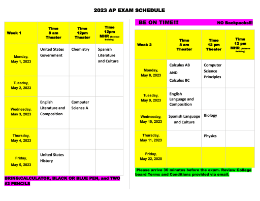 Testing Schedule 2023 - Cathedral High School