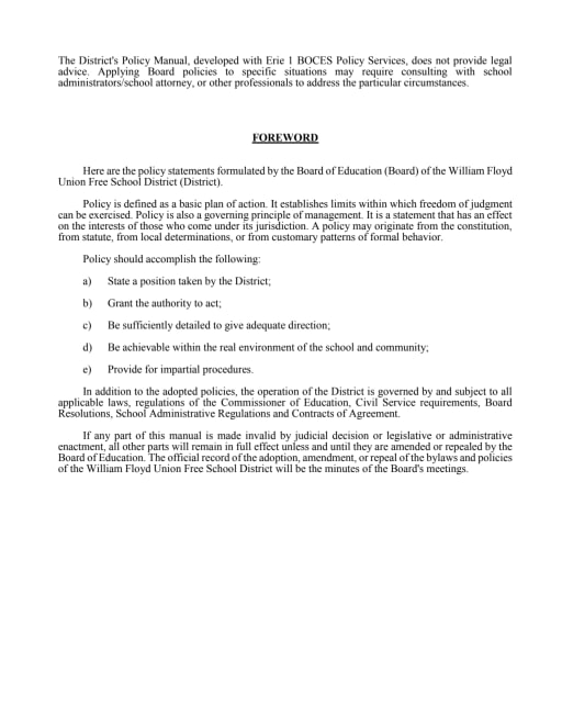 BOE - Policy - William Floyd School District