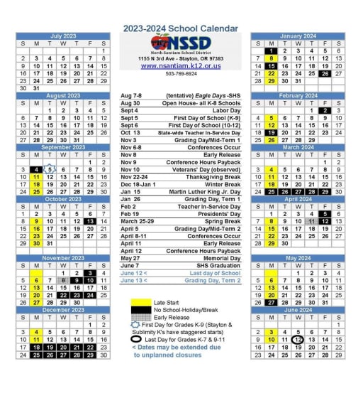 2023-24 School Calendar - North Santiam School District