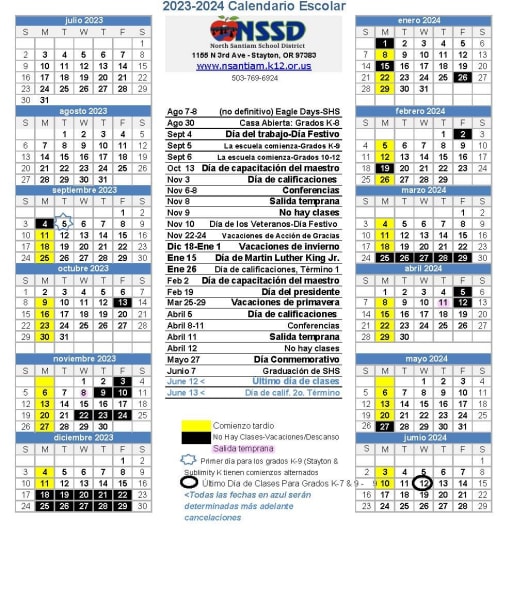 2023-24 School Calendar - North Santiam School District