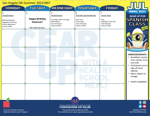 Summer Food Service Program (SFSP) - San Angelo Independent School District