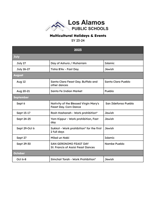 Multicultural Events Calendar - Los Alamos Public Schools