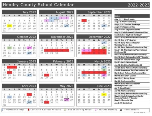 2022 - 2023 Hendry County School Calendar - LaBelle High School