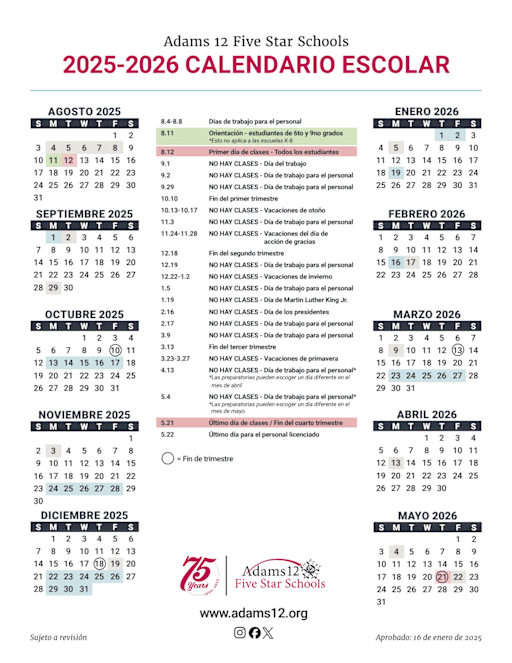Calendar - Adams 12 Five Star Schools