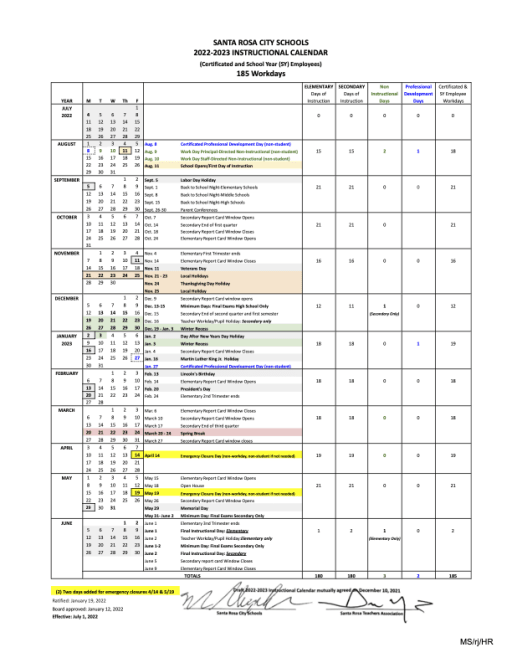 School Year Calendar - James Monroe Elementary School