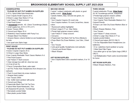 2021-2022 School Supply Lists 📚 - Watson Primary School