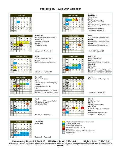 2023-2024 District Calendar - Strasburg School District 31J