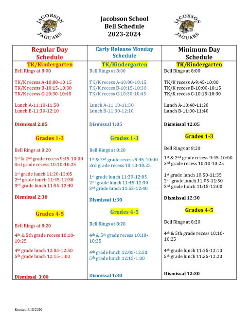 Bell Schedule - George Middle School