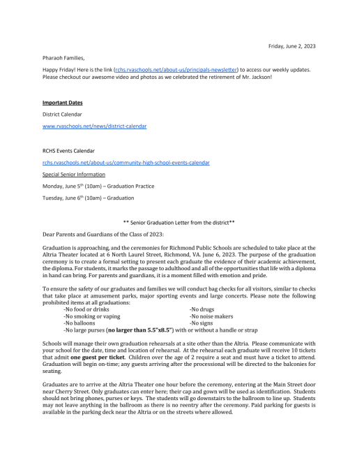Principal's Newsletter - Richmond Community High School