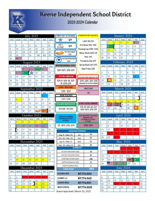 Calendars - Keene Independent School District