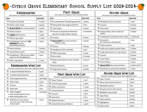 Student Supply List - Carrillo Elementary School