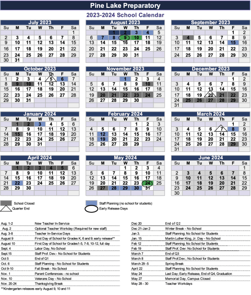 Yearly Calendar - Pine Lake Prep Yearly Calendar - Pine Lake Prep