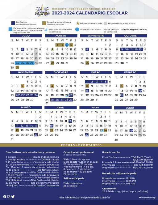 2023-24 District Calendar - Mesquite ISD 2022