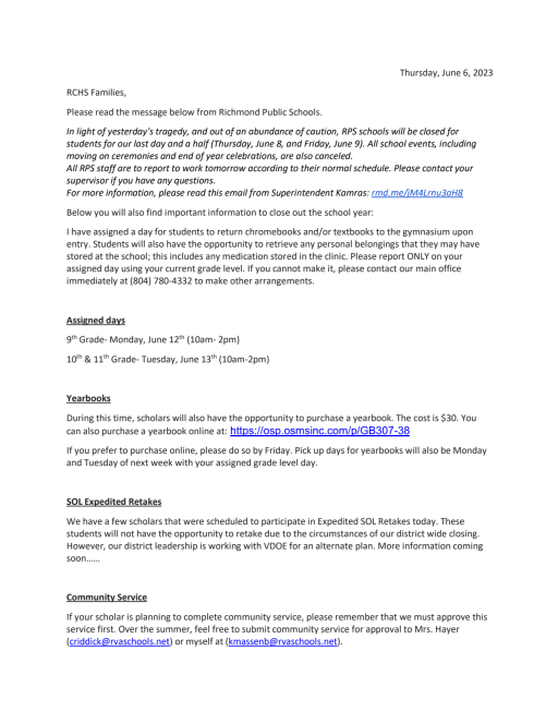 Principal's Newsletter - Richmond Community High School