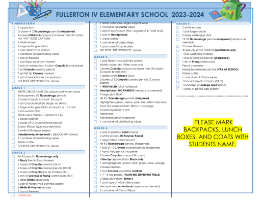 2019-2020 Supply List - Roosevelt Elementary School