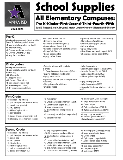 School Supply lists are available - Northside School PTA