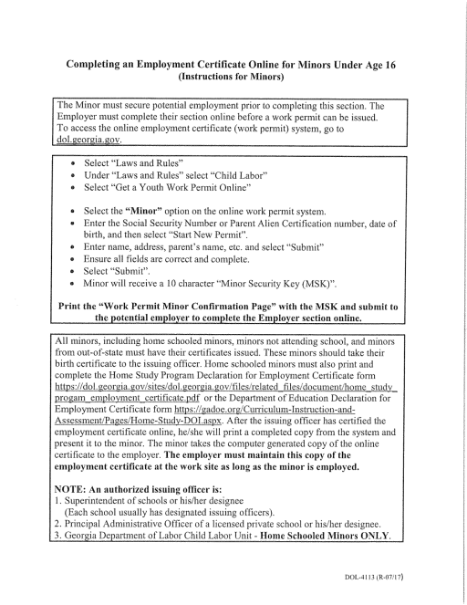 Employment Instructions for Minors - Dublin High School