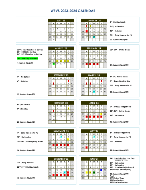 2023-2024 Calendar - Waits River Valley School
