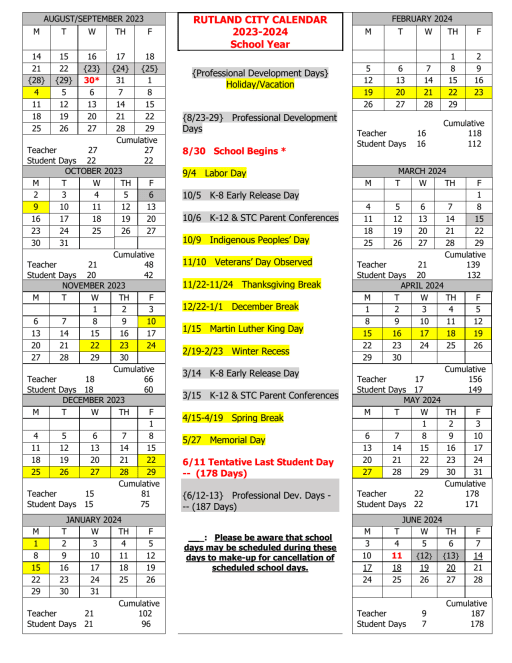 Calendar - Rutland High School