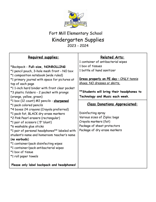 Resources / School Supply List