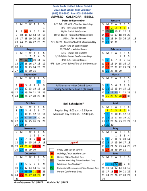 2023-2024 Academic Calendars - Santa Paula Unified School District