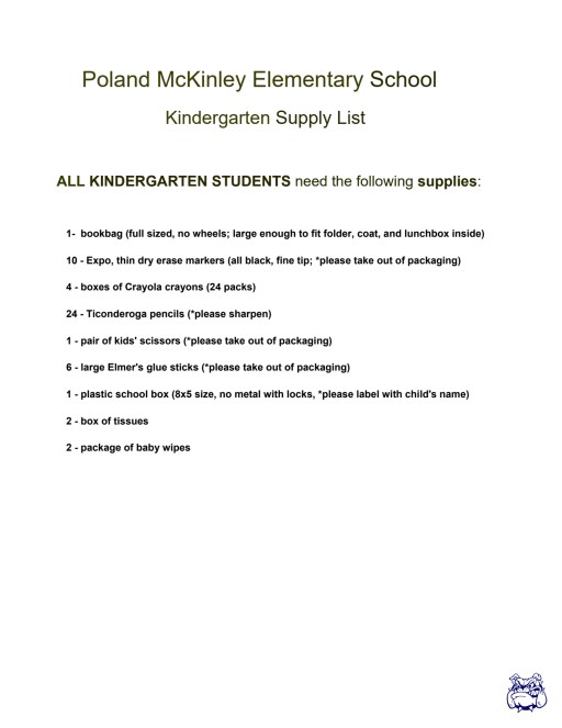 Kinder / Supply List