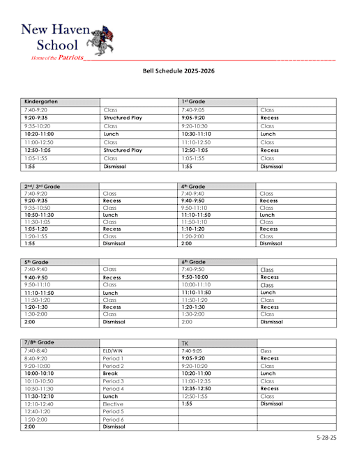 bell-schedules-new-haven-elementary-school