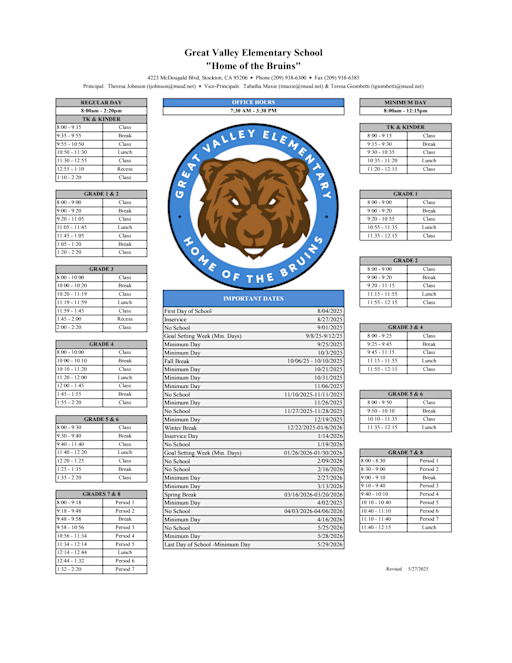 Bell Schedules - Great Valley Elementary School