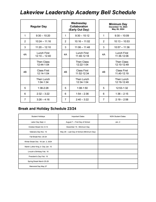 2023-24 - Lakeview Bell Schedule - Lakeview Leadership Academy