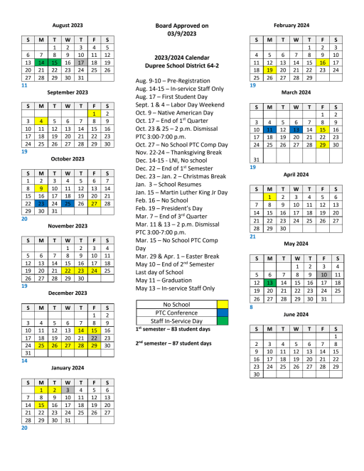 Board Approved Calendar - Dupree School District 64-2