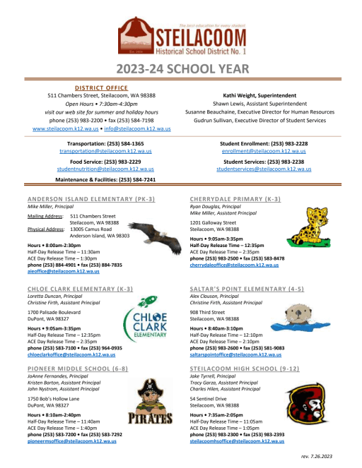 All School Contact Information - Steilacoom Historical School District 1