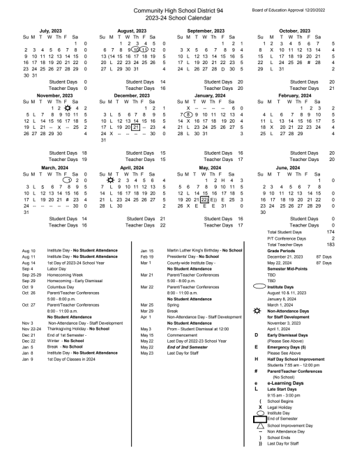 2023-2024 Official School Calendar - West Chicago Community High School
