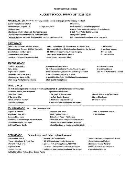 College School Supplies list for 2023 pdf [updated]