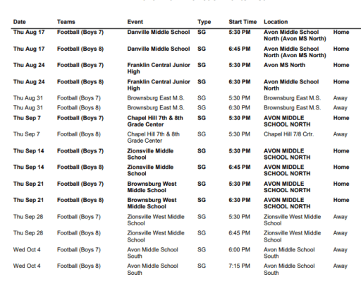 Football - Avon Middle School North