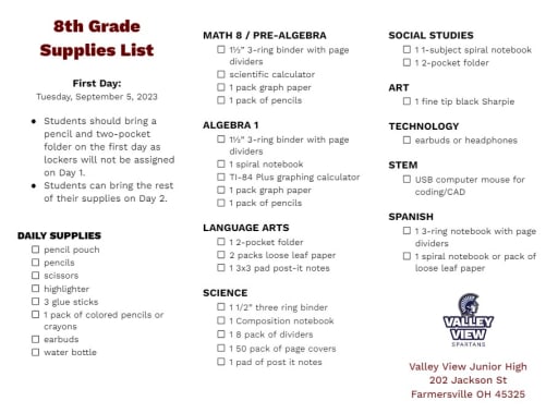 Fifth Grade Supply List - Oakview Elementary
