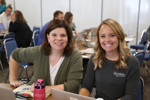 Bev Berns and Brea Baxter with computers