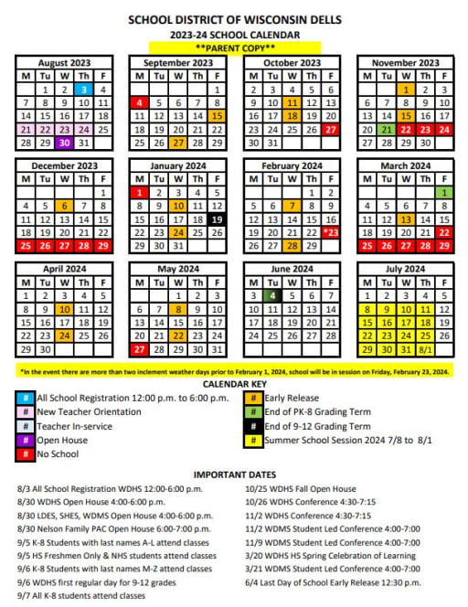 Calendar - School District of Wisconsin Dells