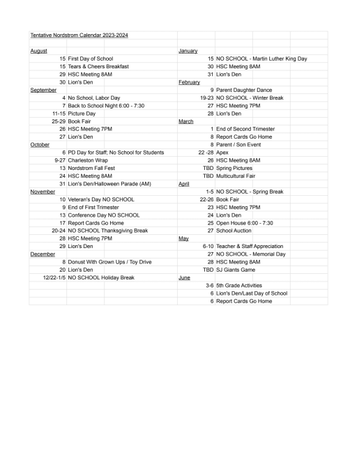 School Calendar - Nordstrom Elementary School