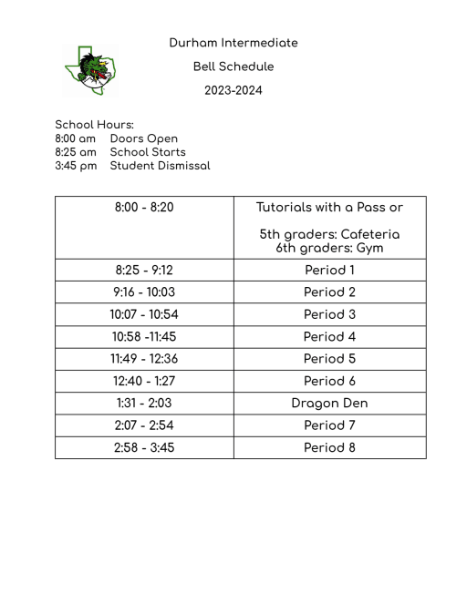 Schedule - Durham Intermediate School