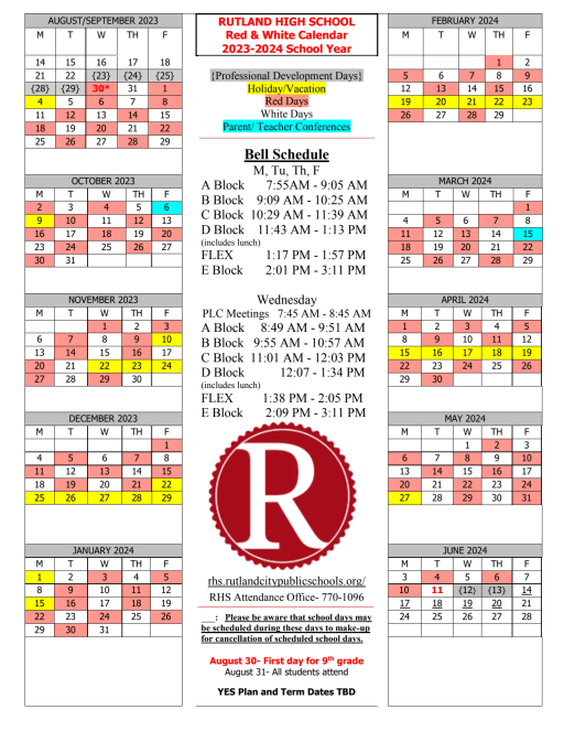 Calendar - Rutland High School