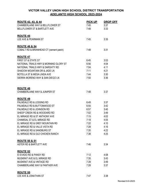 Bus Routes - Victor Valley Union High School District