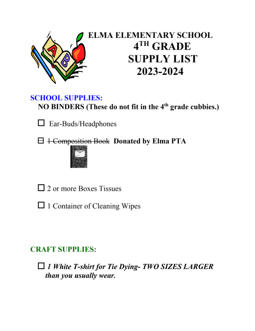 School Supply Lists - Elma School District 68