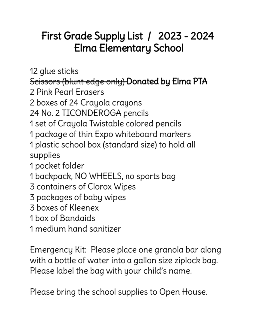 School Supply Lists - Elma School District 68