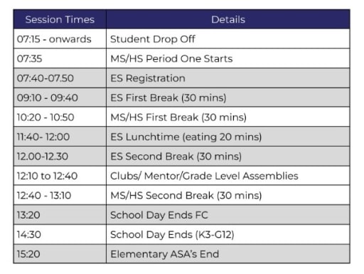 Events Calendar - ABA Oman International School