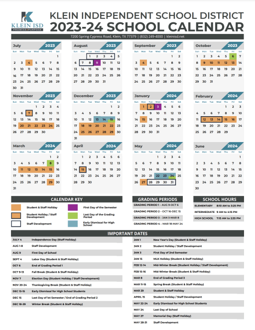 Klein Isd 2024 25 Calendar Dates Hatti Koralle
